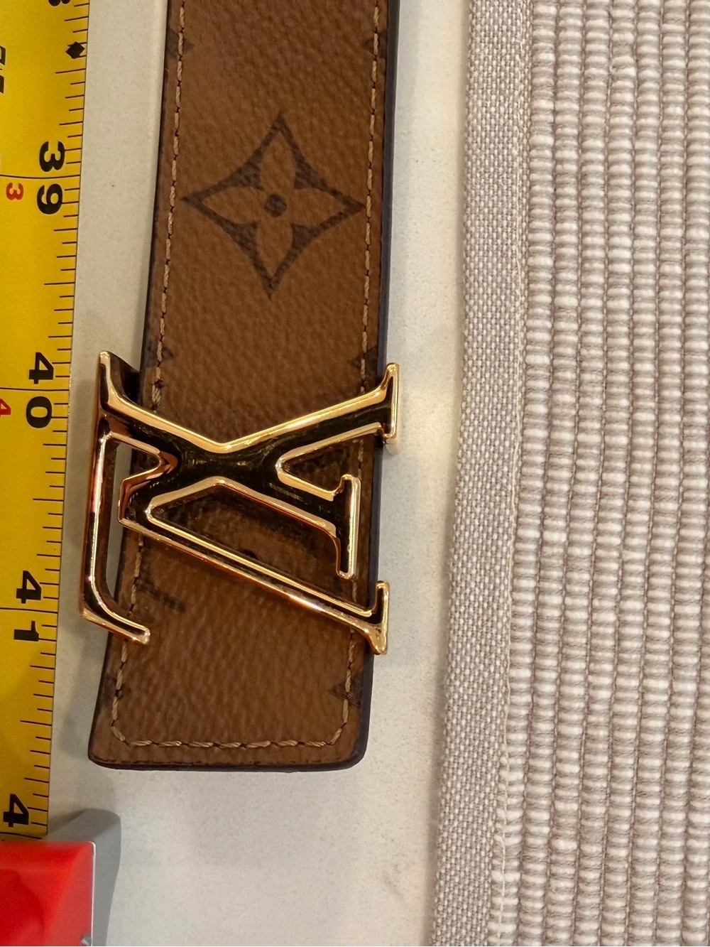 Louis Vuitton Brown Monogram Leather Belt with Gold LV Buckle